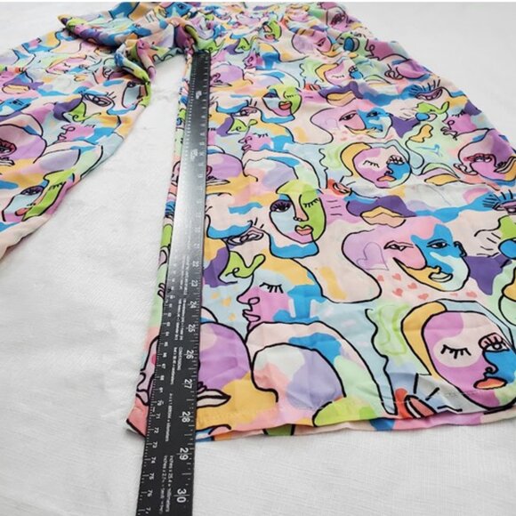 Lightweight Abstract Pleated High-waist Wide Leg Palazzo Pants O.VIANCA Size S - Picture 7 of 12